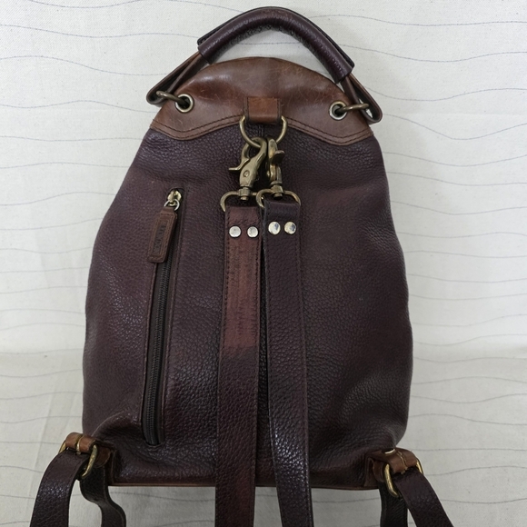 M London Womens Two Toned Brown Pebbled Leather Full Zip Backpack Handbag Purse - Picture 6 of 10